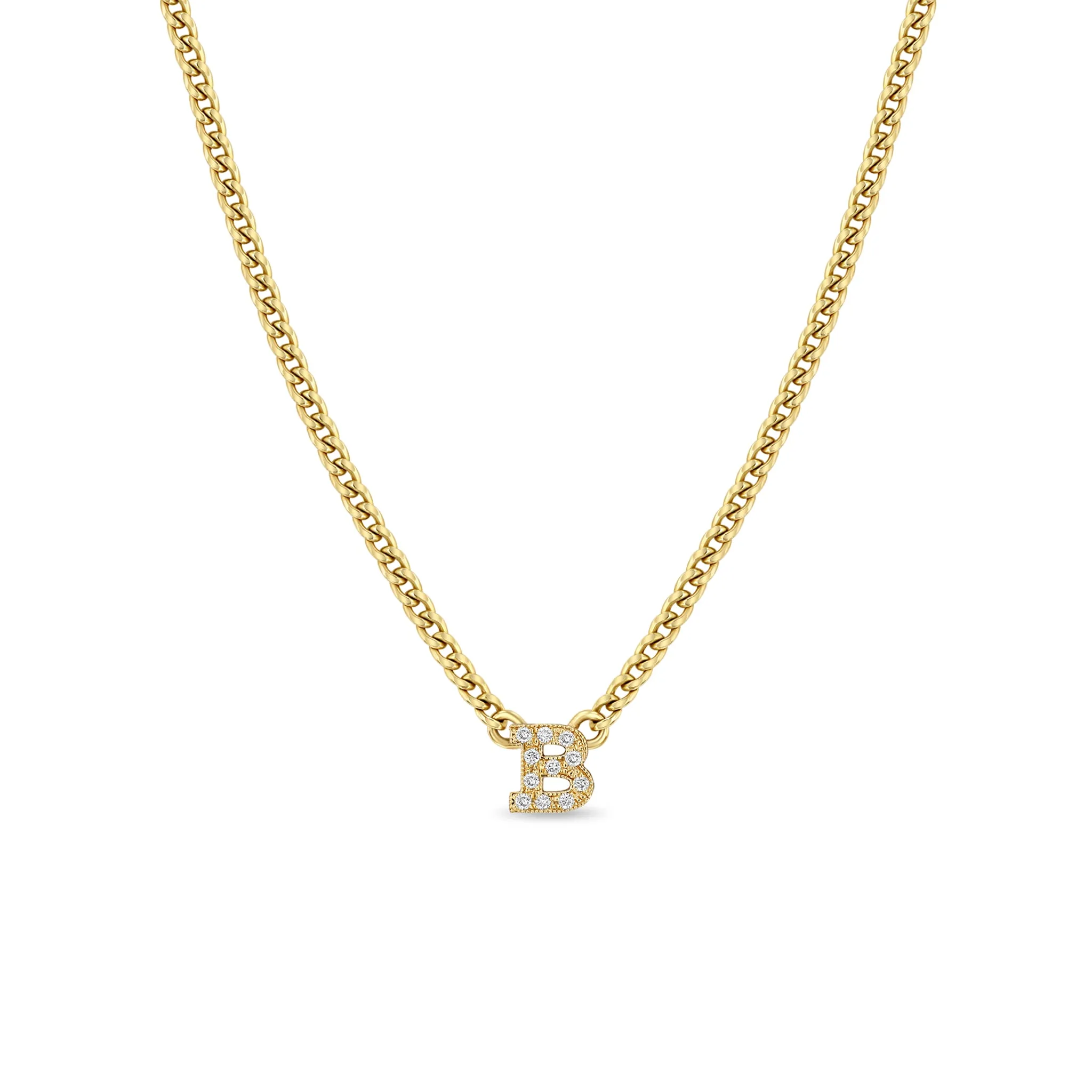 14k Curb Chain Pavé Diamond Initial Letter Necklace