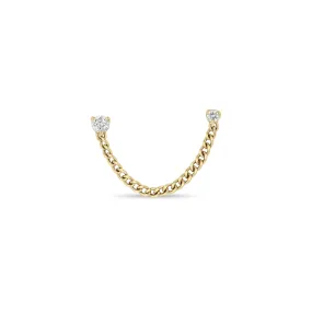 14k Mixed Prong Diamond Double Stud Curb Chain Earring