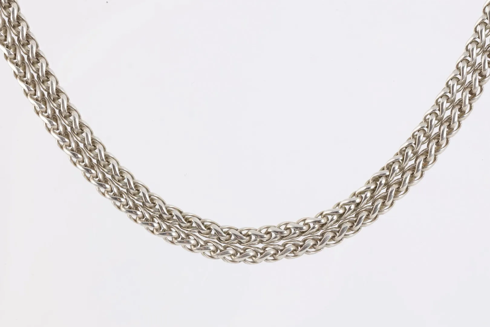 18" Filli Menegatti 925 Silver Yellow Gold Double Wheat Chain Necklace (51.50g.)