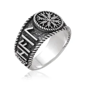 925 Sterling Silver Antique Helm of Awe and Runes Ring