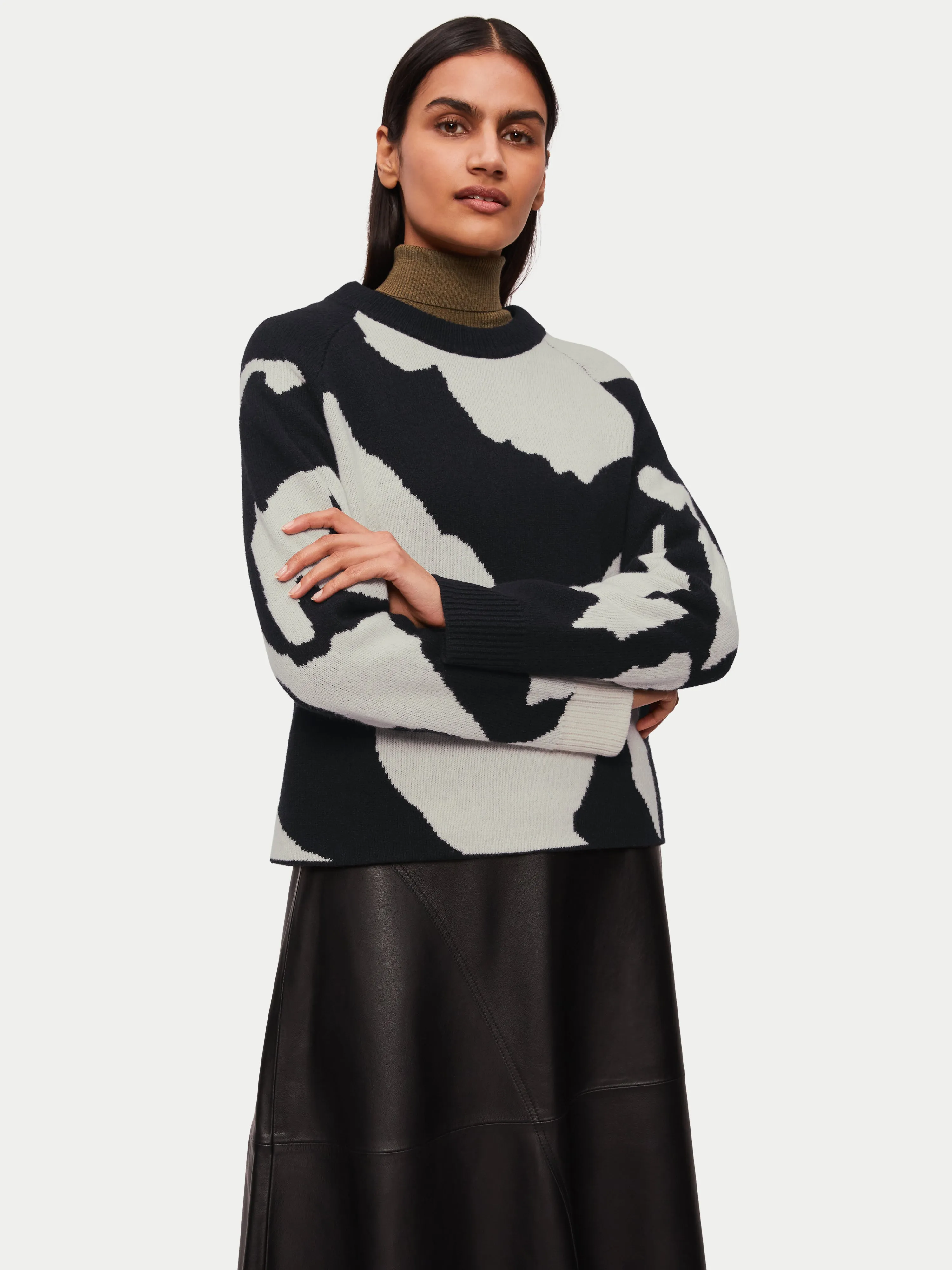 Abstract Jacquard Crew Jumper | Monochrome