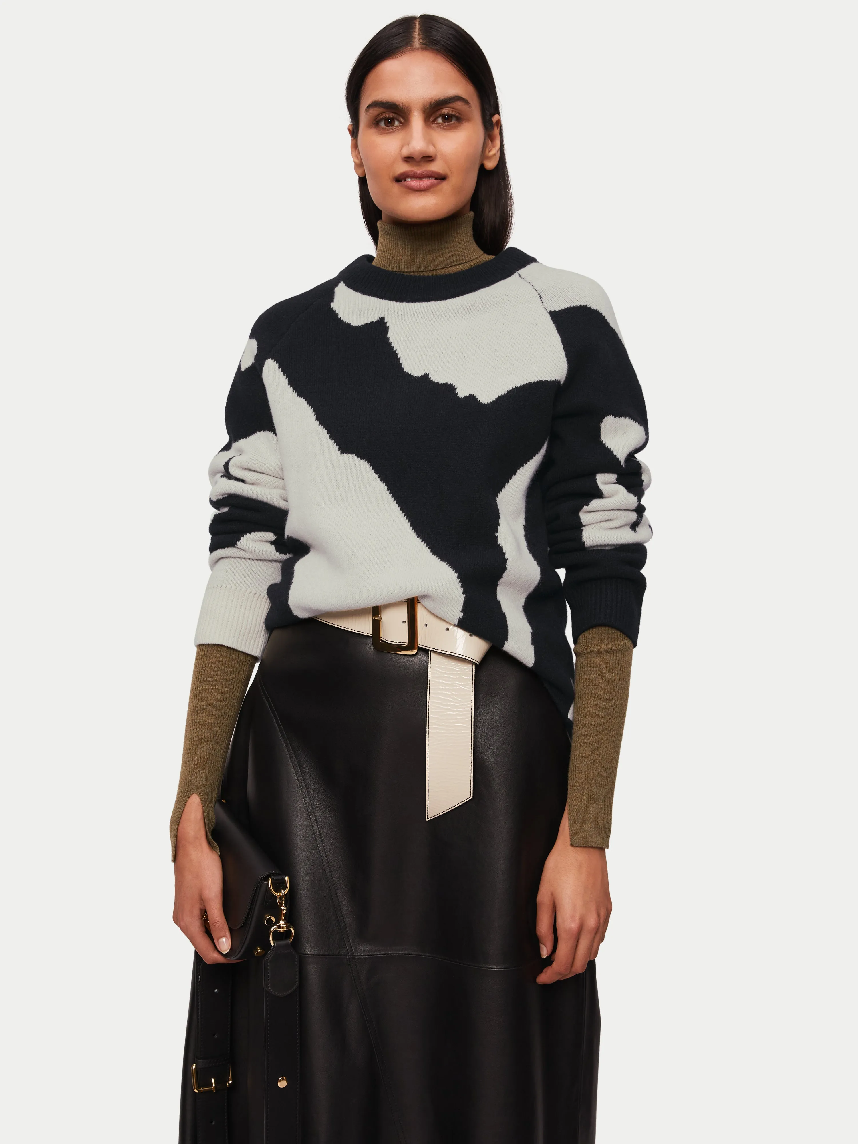 Abstract Jacquard Crew Jumper | Monochrome