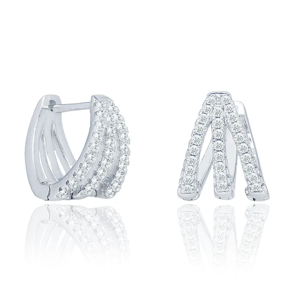 Aliyah 18k White Gold Plated Hoop Earrings with Round Cut Pave CZ Crystals