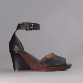 Ankle Strap Wedge Sandal in Black - 12422