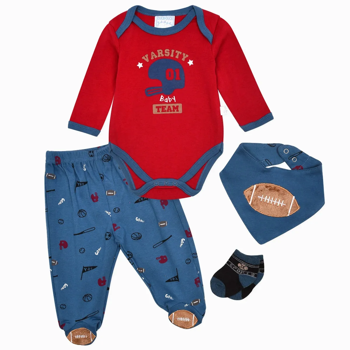 Baby Team Red Romper Pajama Bib and Socks Starter Set 12893