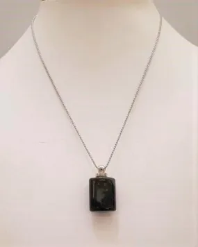 Black Agate Square Essential Oil Bottle Pendant Silver