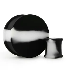 Black And White Double Flare Silicone Plugs