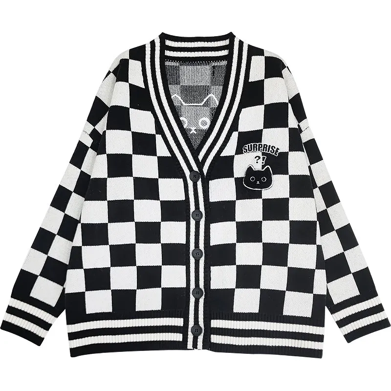 Black Cat Checkered Cardigan SD01750