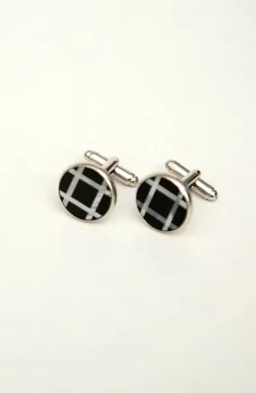 Black Check Round Cufflinks