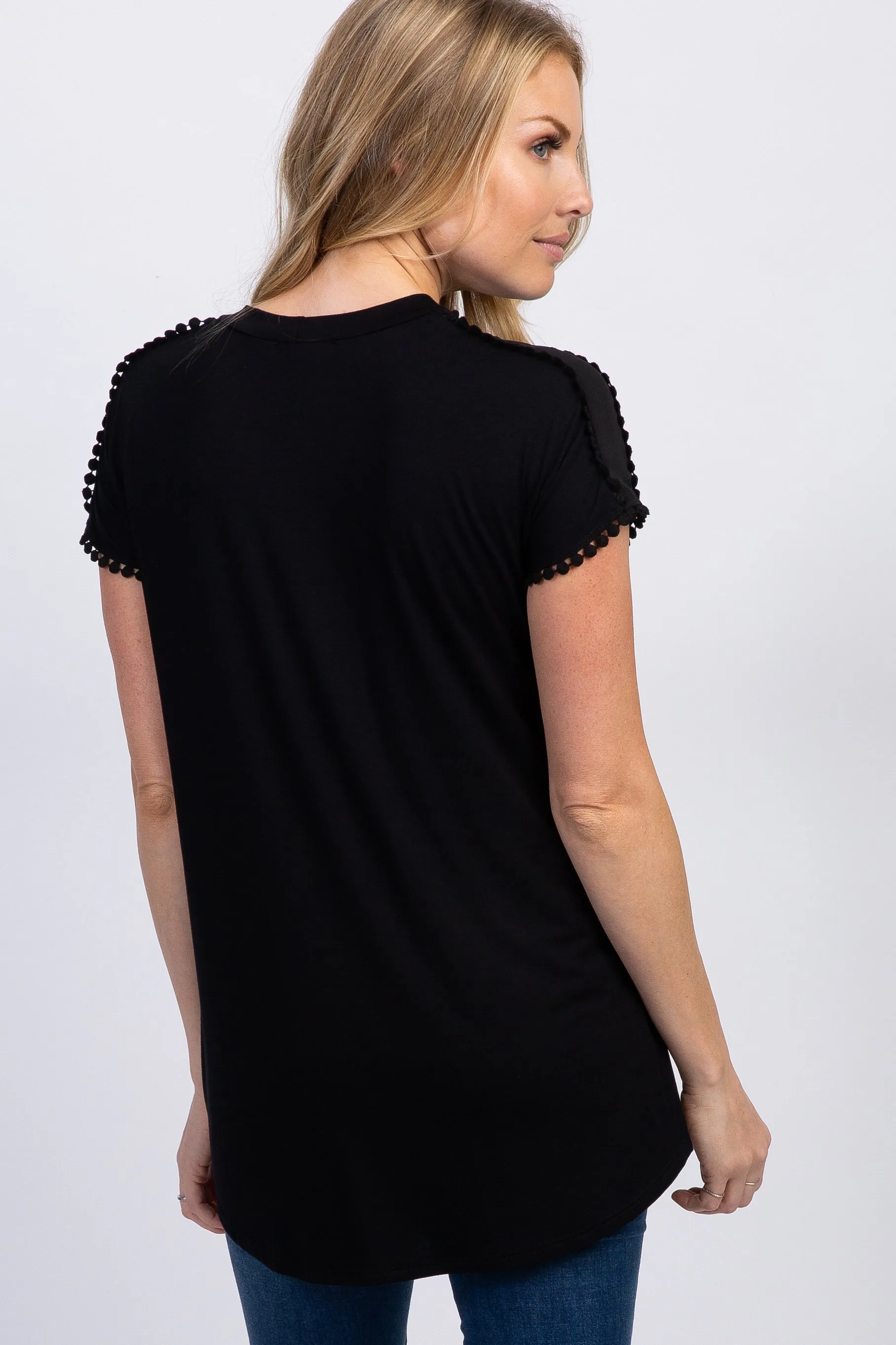 Black Crochet Tassel Trim Maternity Top