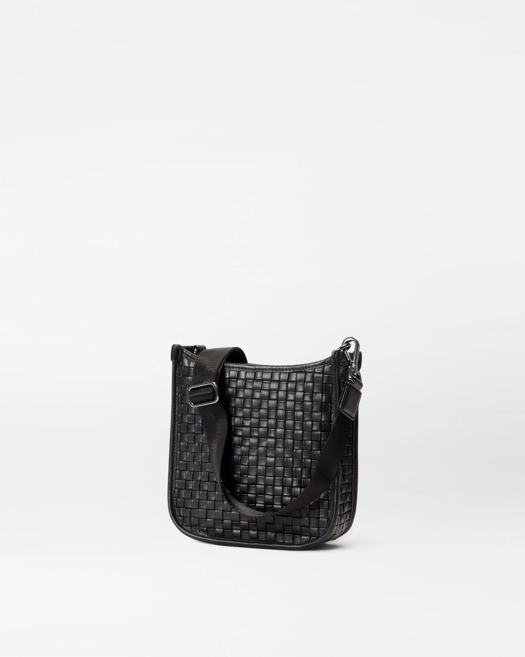 Black Leather Small Woven Box Crossbody