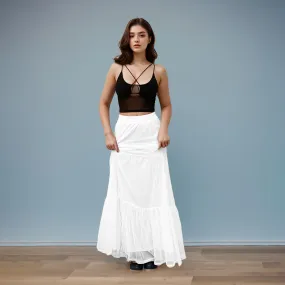 Black Mesh Top & White Mesh Maxi Skirt