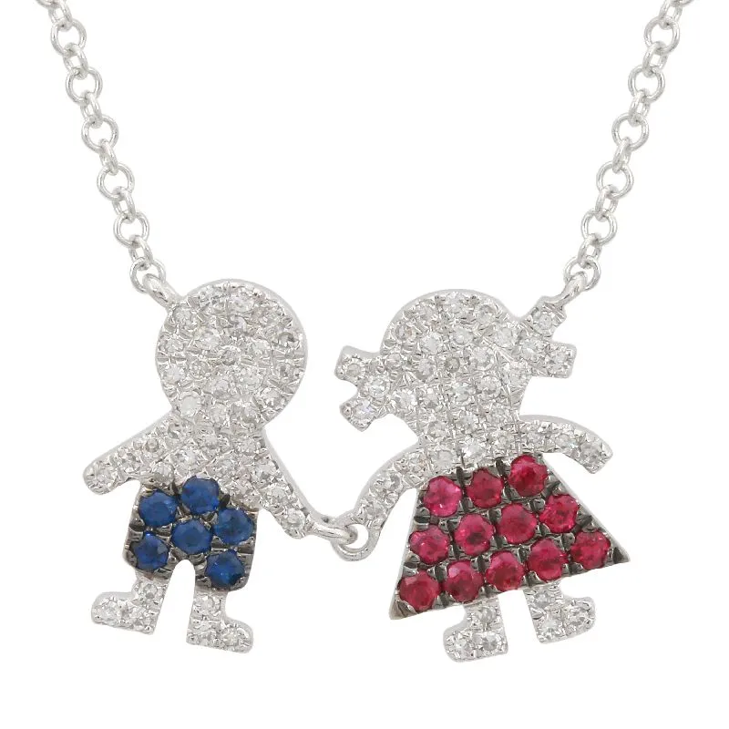 Boy Girl Gemstone Diamond Charm Necklace