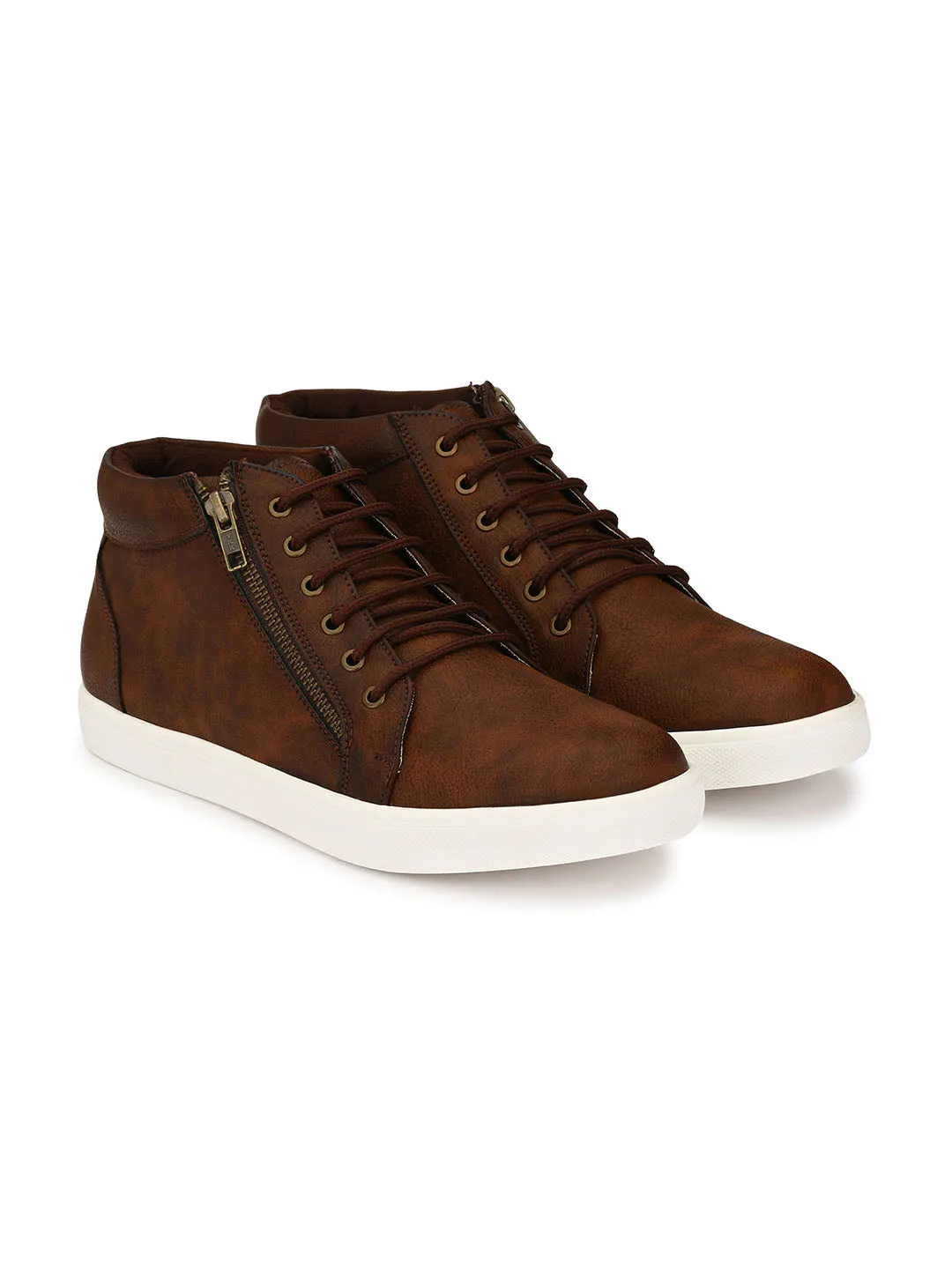 Brown High Ankle Zipped Sneakers