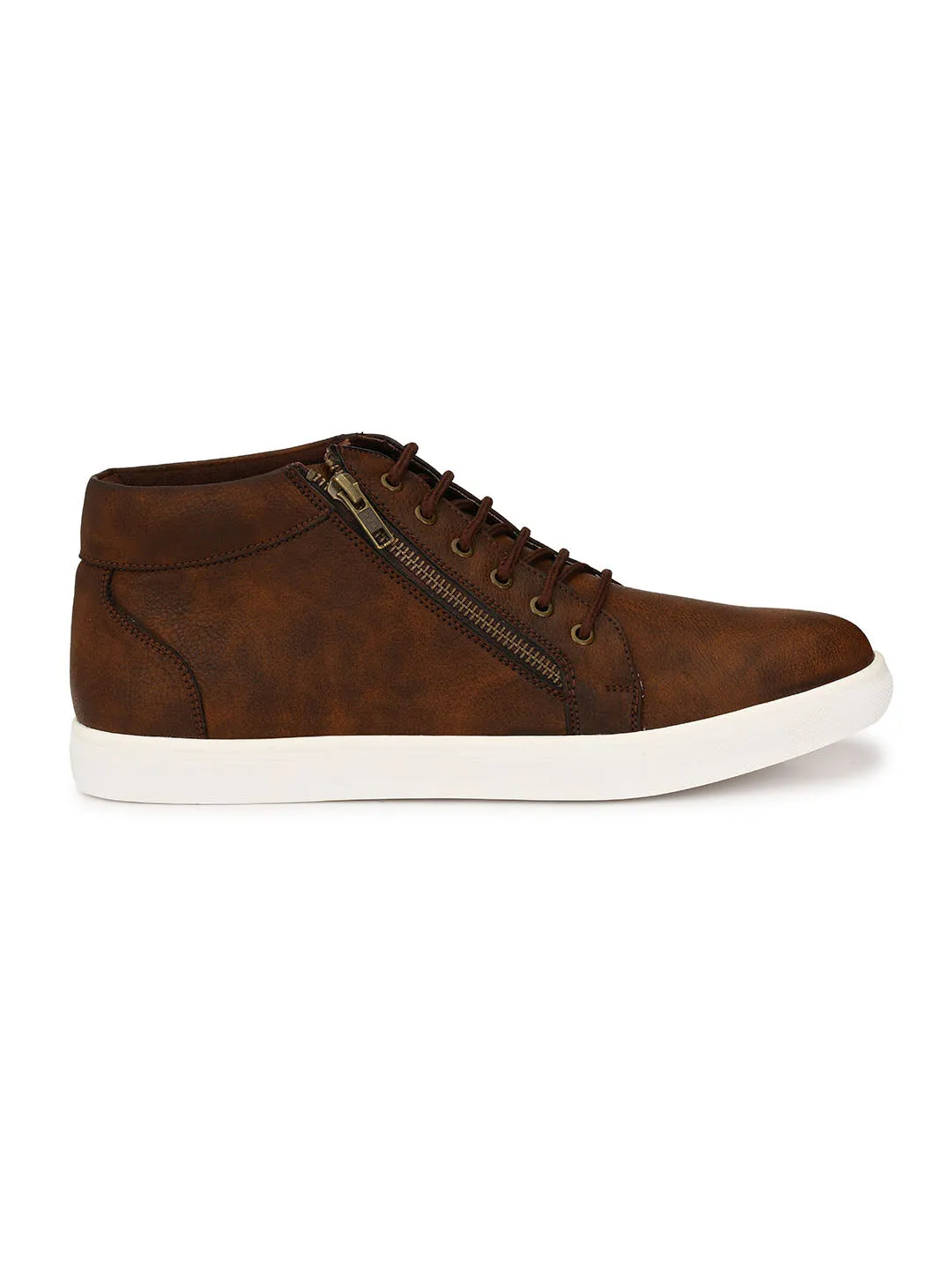 Brown High Ankle Zipped Sneakers