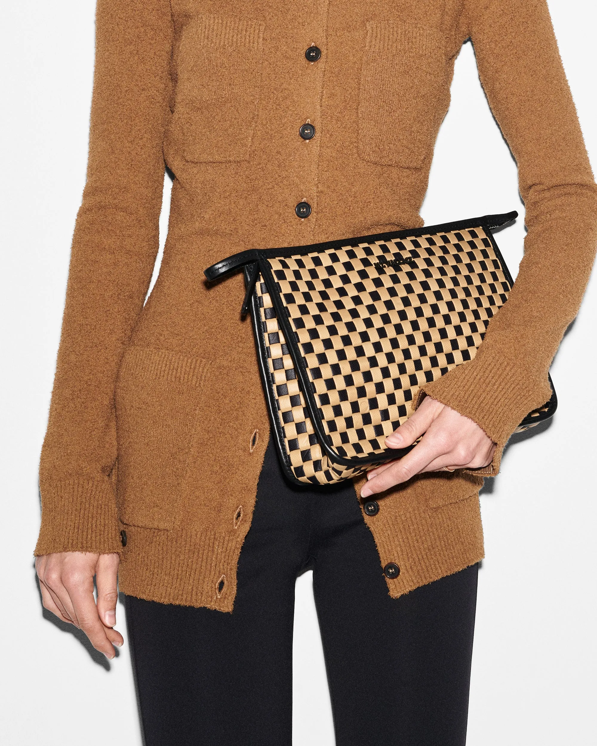 Camel & Black Woven Clutch