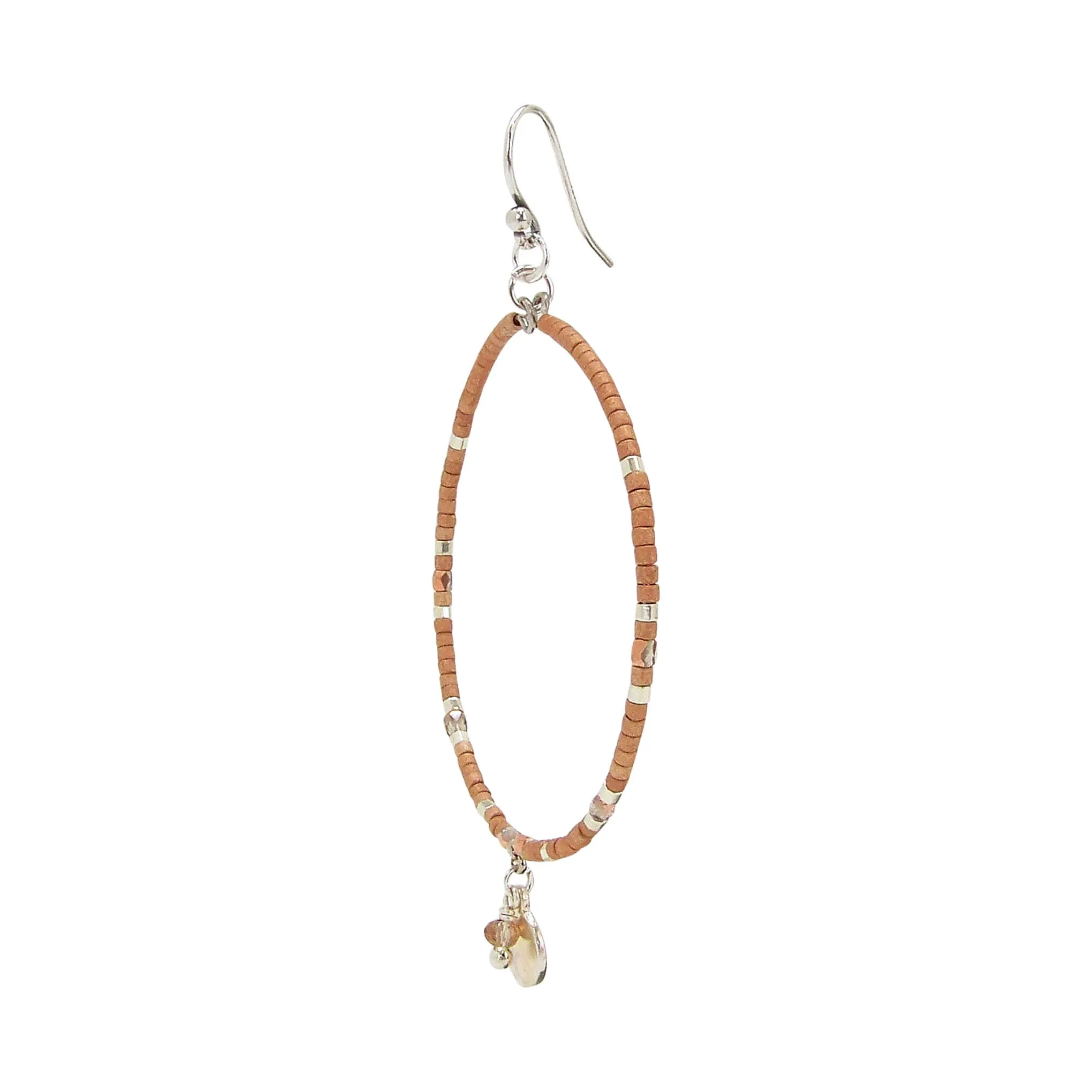 Chan Luu Silver Hoop Earrings in Copper Seed Beads with Dangle Charm