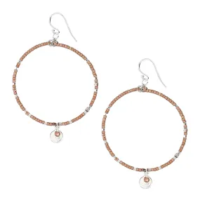 Chan Luu Silver Hoop Earrings in Copper Seed Beads with Dangle Charm