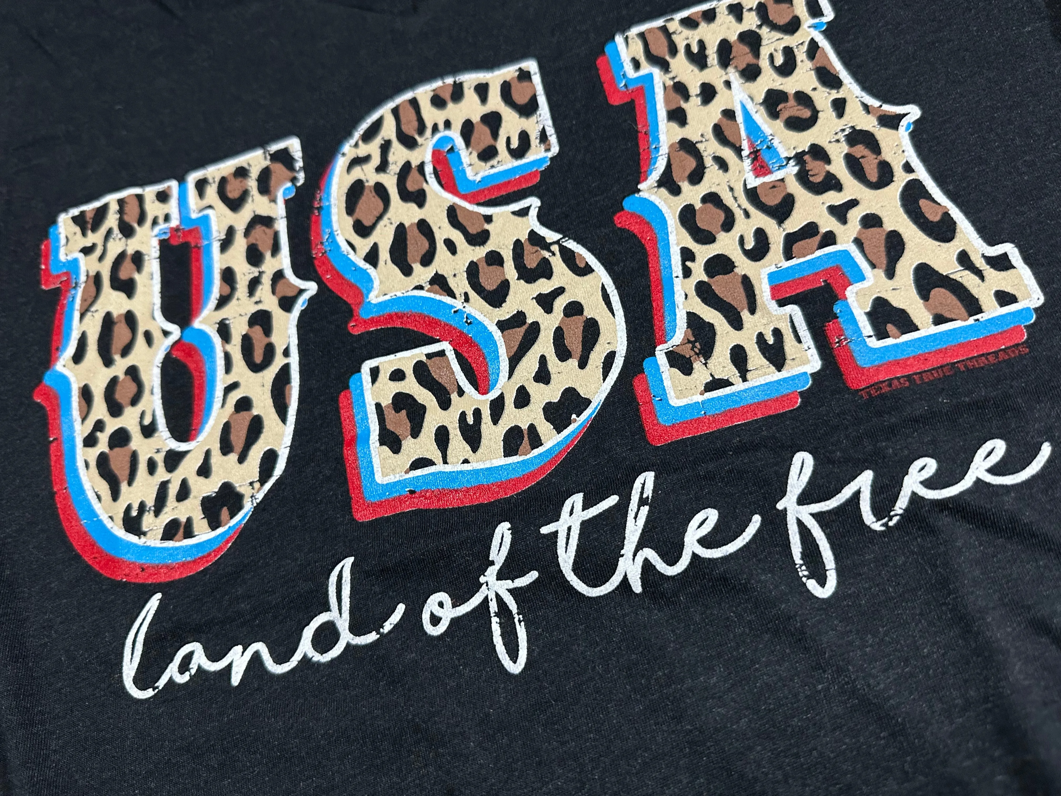 Char-Black {USA LEOPARD MIX} Land of the Free V-Neck Tee