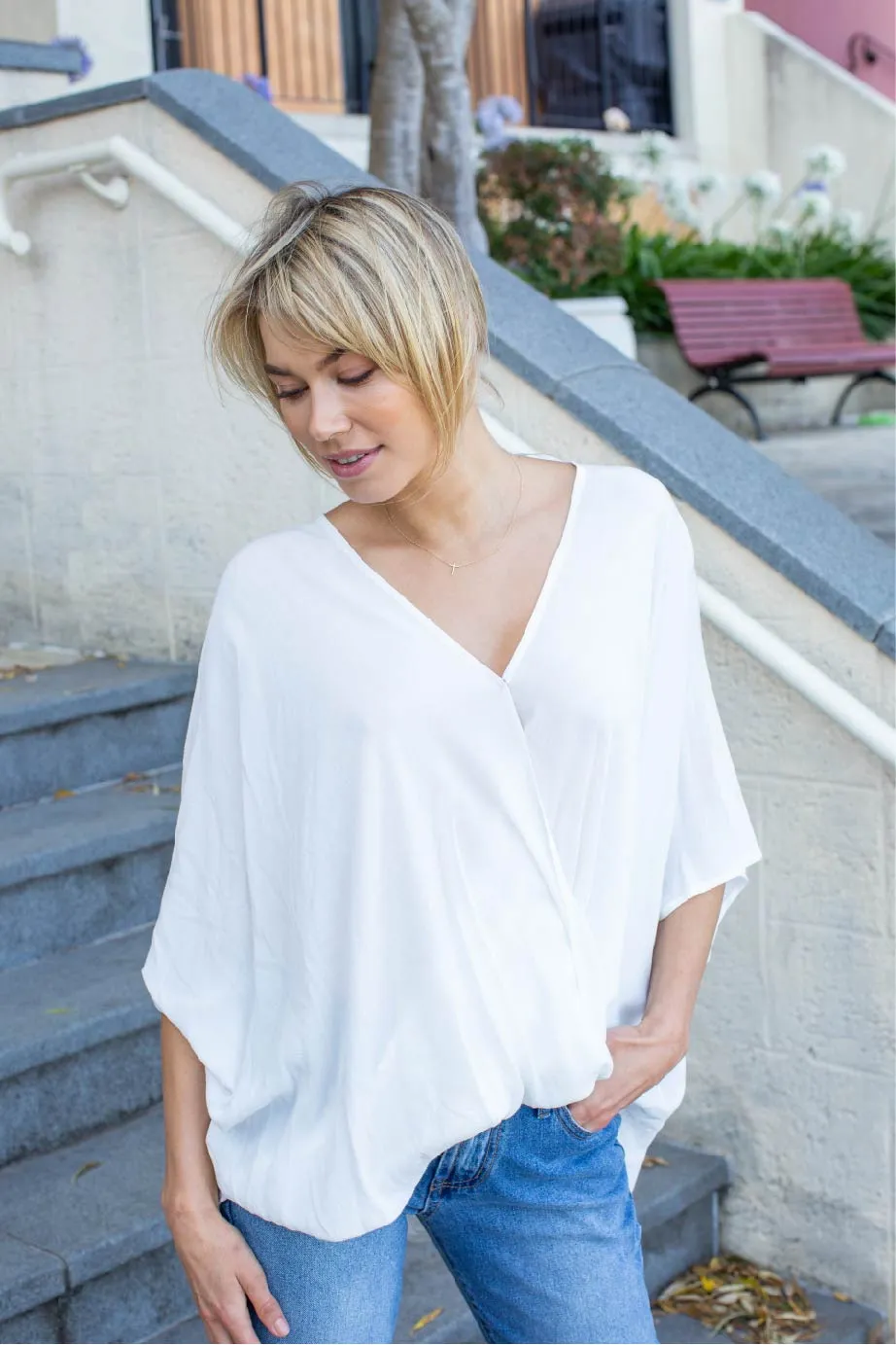 Clara Batwing Crossover Top White