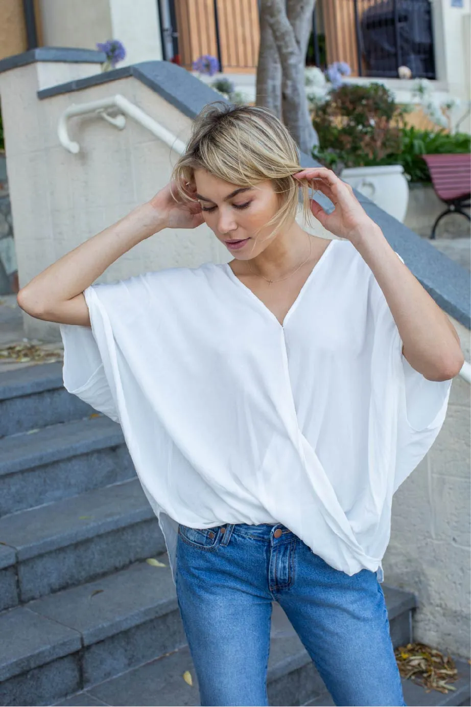 Clara Batwing Crossover Top White