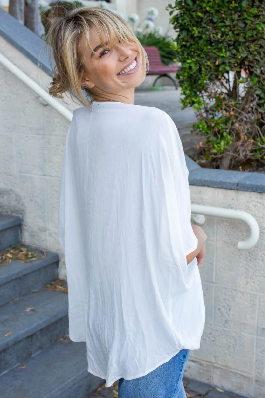 Clara Batwing Crossover Top White