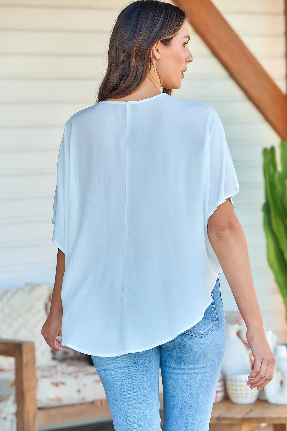 Clara Batwing Crossover Top White