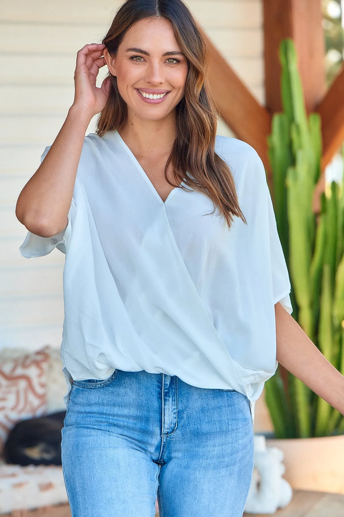 Clara Batwing Crossover Top White