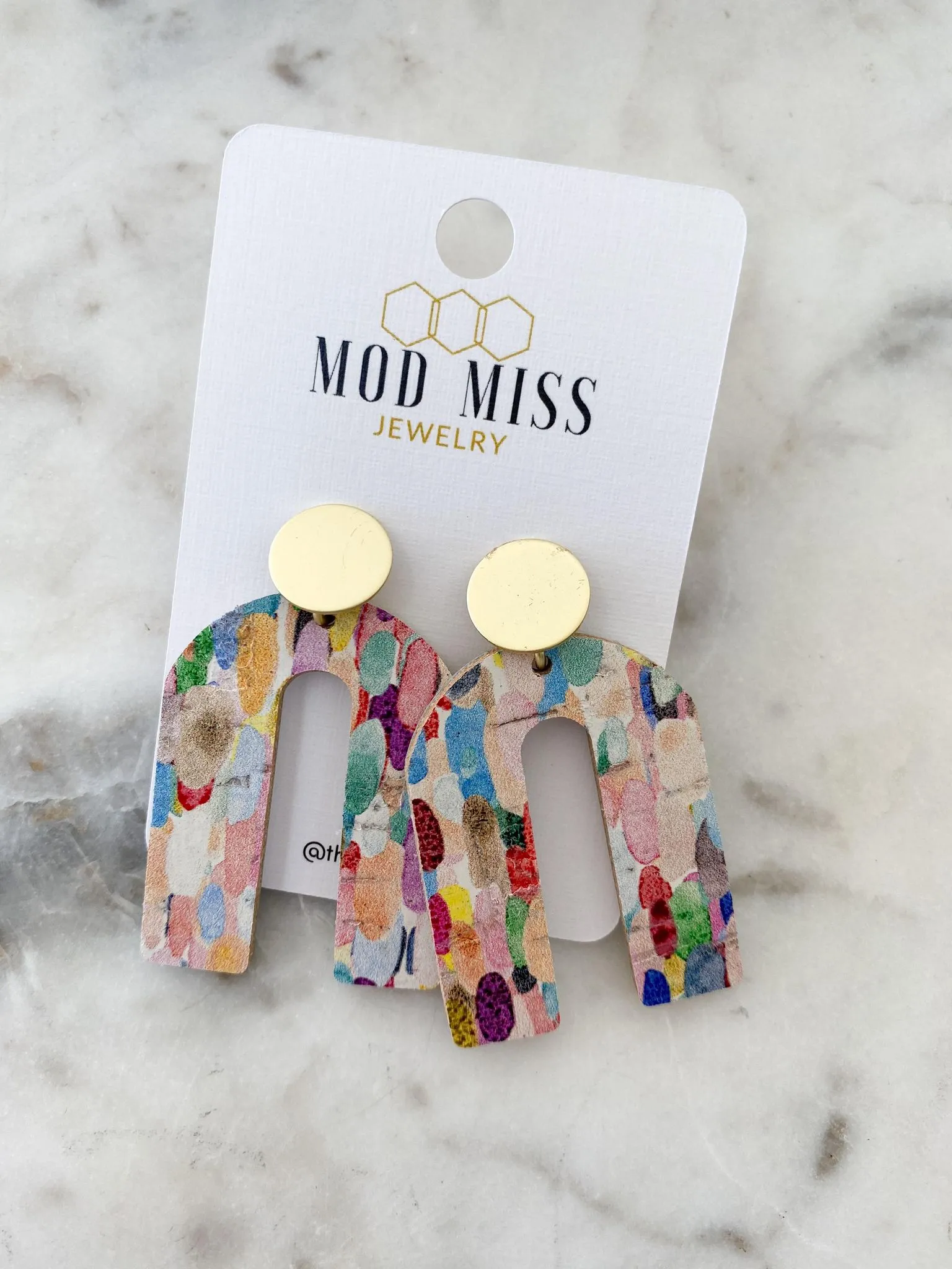 Cork Leather Arch Earring Confetti Rainbow