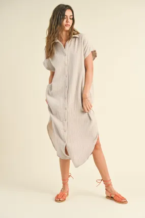 Cream Double Gauze Button Down Maxi Shirt Dress