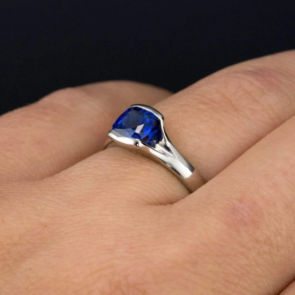 Cushion Cut Blue Sapphire Fold Solitaire Engagement Ring