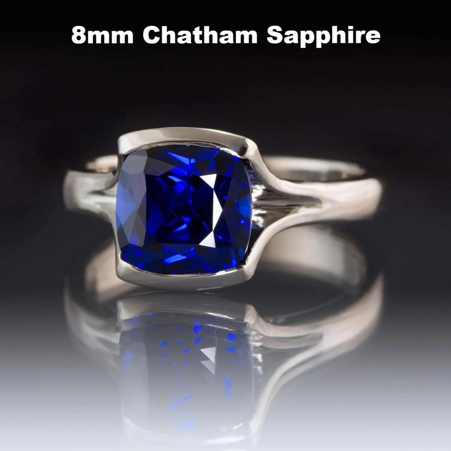 Cushion Cut Blue Sapphire Fold Solitaire Engagement Ring