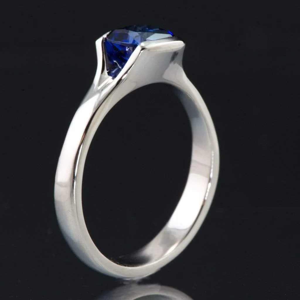 Cushion Cut Blue Sapphire Fold Solitaire Engagement Ring