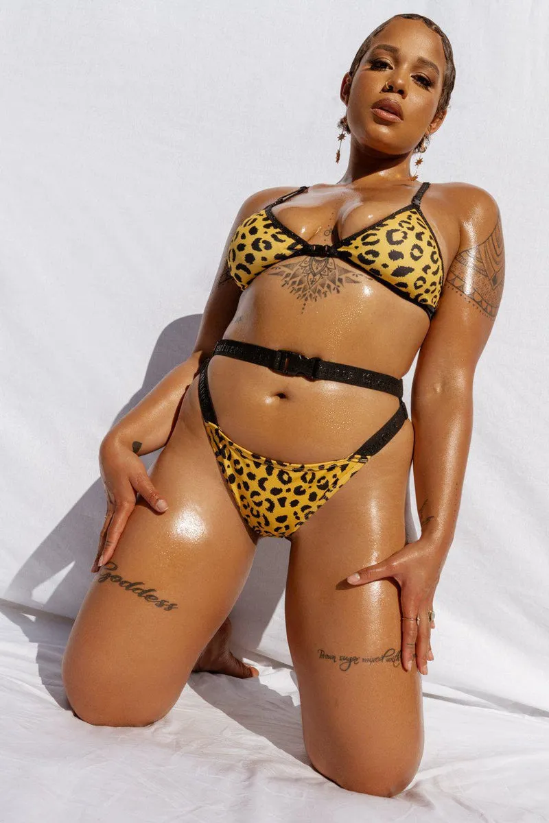 CXIX Buckle Up Bottoms - Yellow Leopard