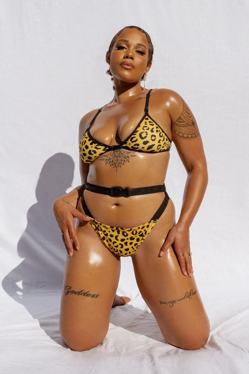 CXIX Buckle Up Bottoms - Yellow Leopard