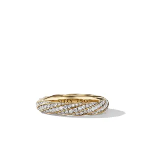 David Yurman Cable Edge Band Ring in Recycled 18K Yellow Gold with Pave Diamonds