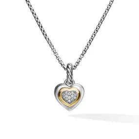 David Yurman Petite Cable Heart Pendant Necklace in Sterling Silver with 14K Yellow Gold and Diamonds, 17.1mm