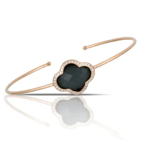 Doves Haute Hematite Over White Topaz & Diamond Clover Shaped Cuff Bracelet 18K Rose Gold