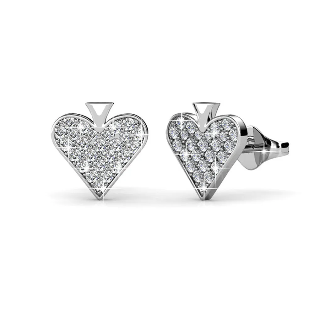 Dylan Divine 18k White Gold Plated Heart Earrings with Swarovski Crystals