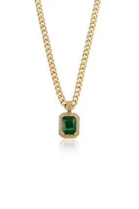 Emerald Stone Pendant 18k Gold Plated Link Necklace