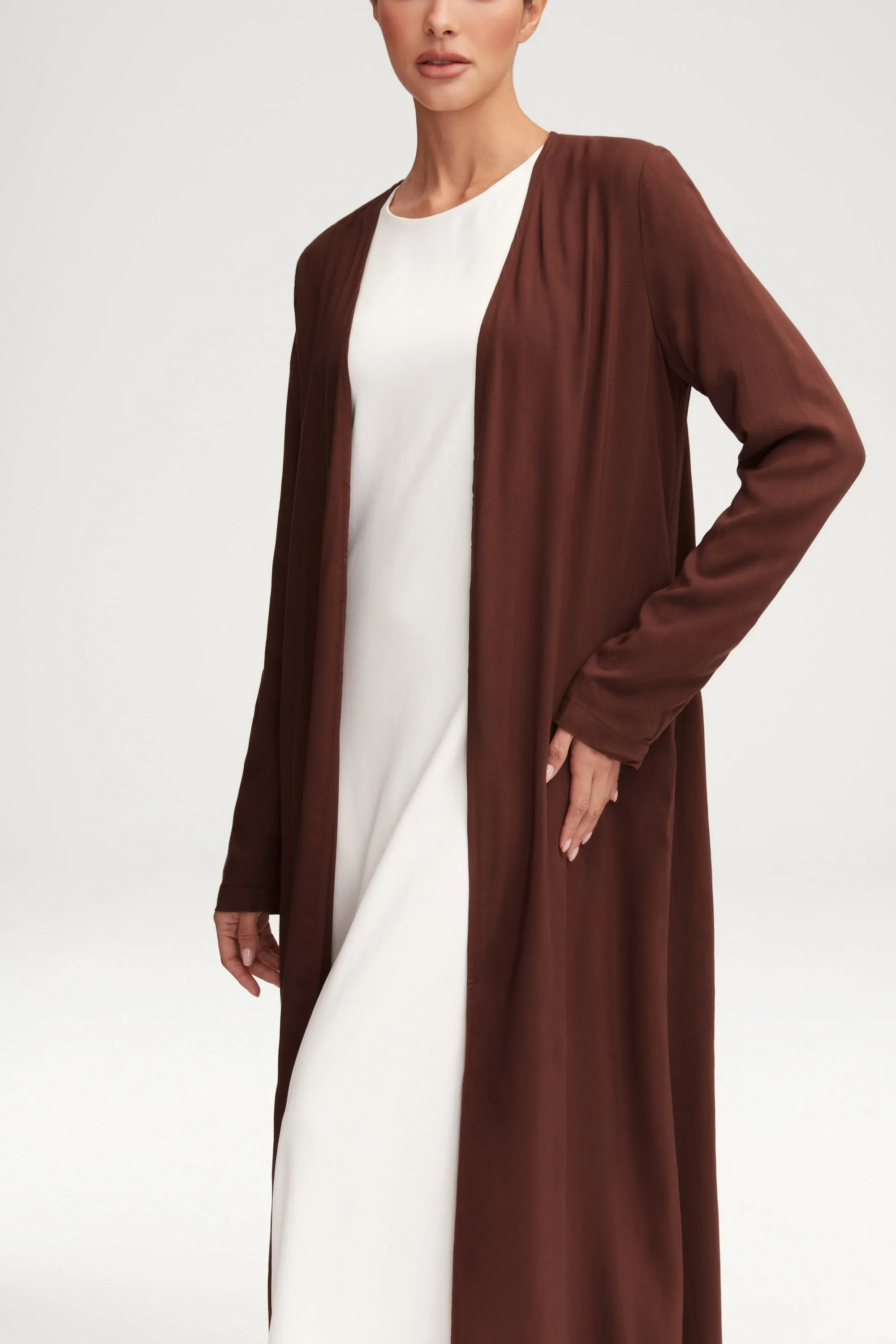 Essential Woven Open Abaya - Espresso