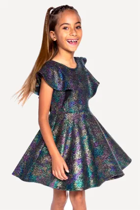 Flutter Pocket Skater Dress - Black Rainbow Foil