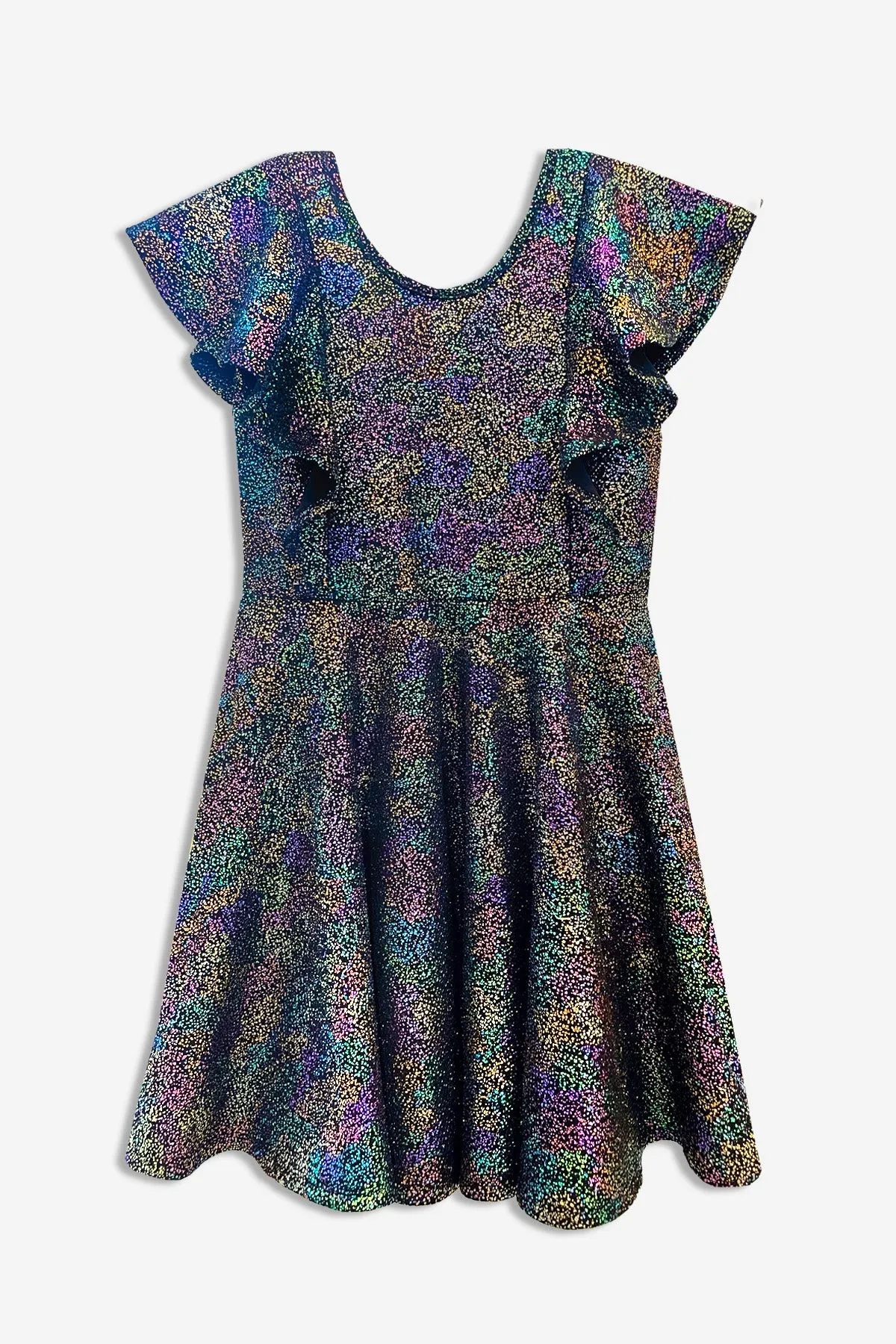 Flutter Pocket Skater Dress - Black Rainbow Foil