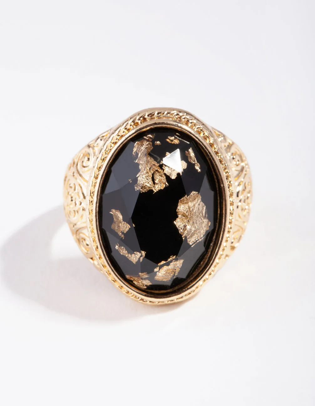 Gold Cabochon Gold Leaf Ring