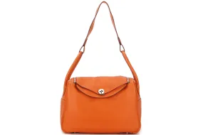 HERMES LINDY 34 (STAMP O) FEU COLOR CLEMENCE LEATHER SILVER HARDWARE, WITH DUST COVER