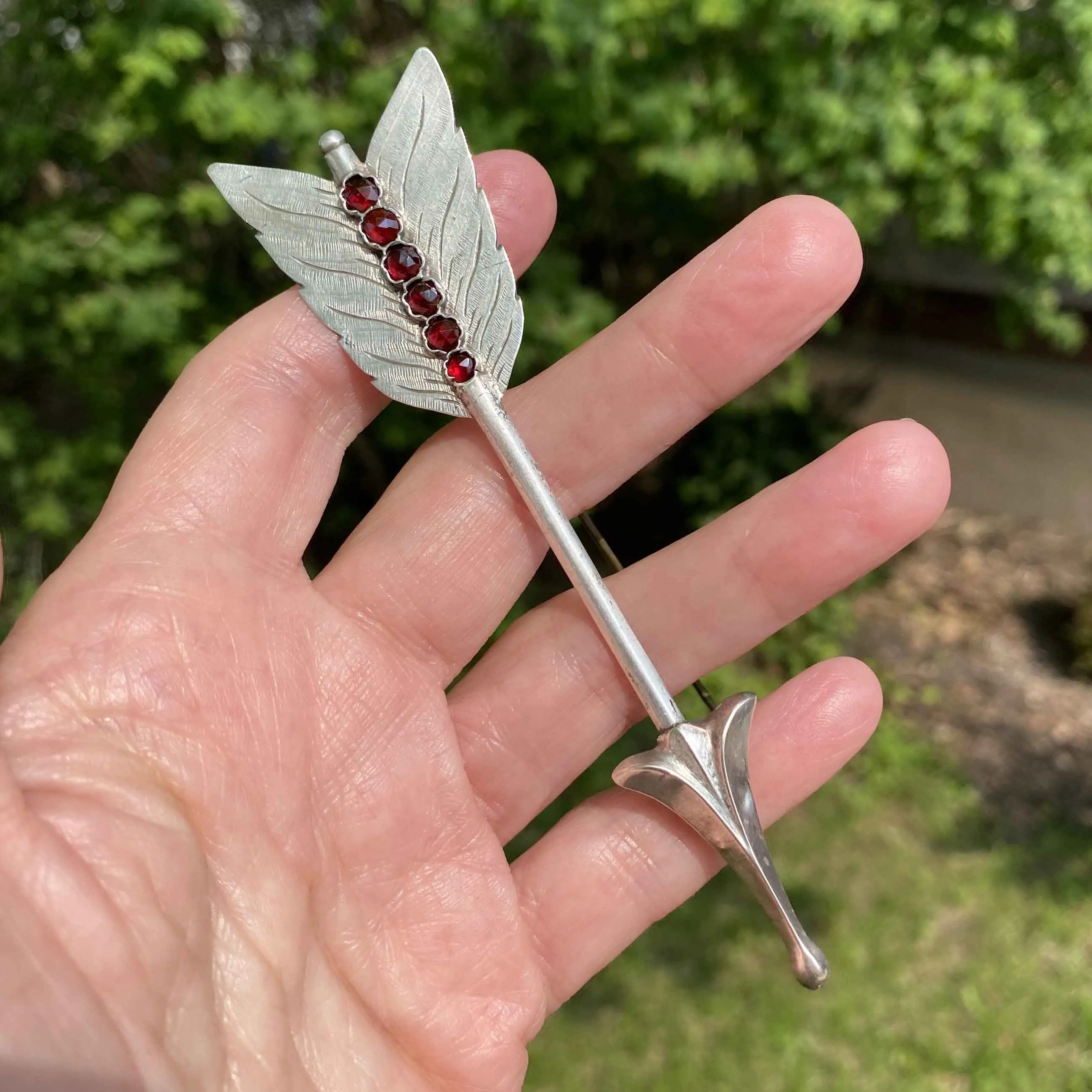 Huge Antique Silver Bohemian Garnet Arrow Brooch