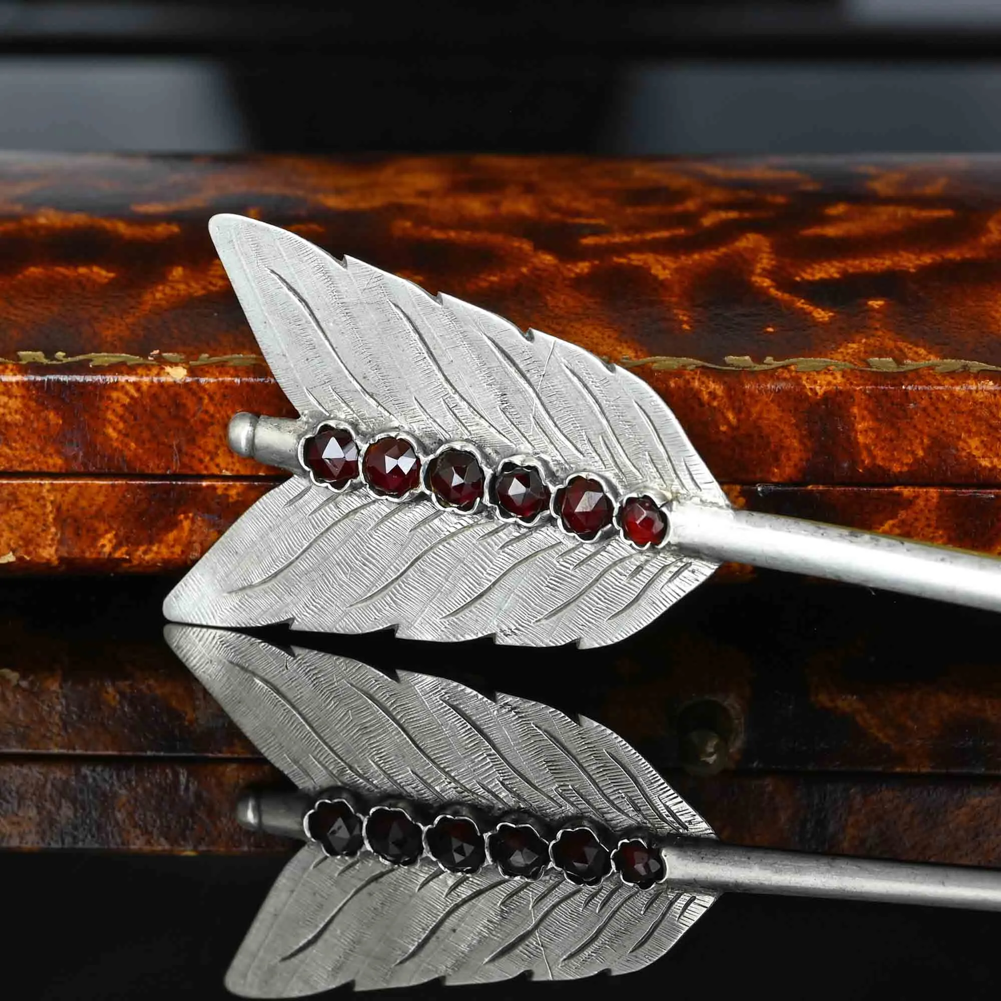 Huge Antique Silver Bohemian Garnet Arrow Brooch