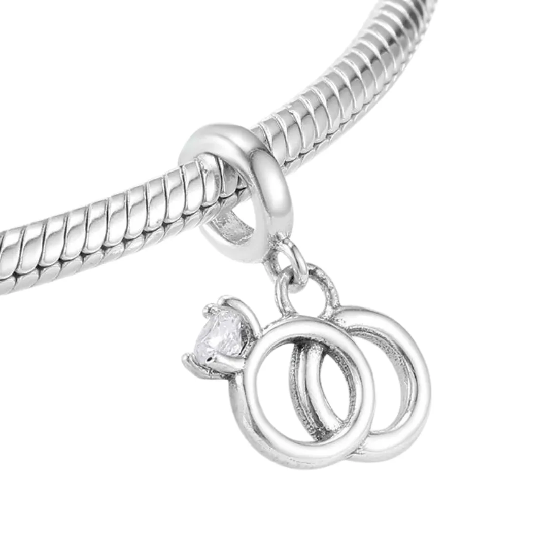 I Do! Cubic Zirconia Bridal Ring Set Dangle Charm 925 Sterling Silver