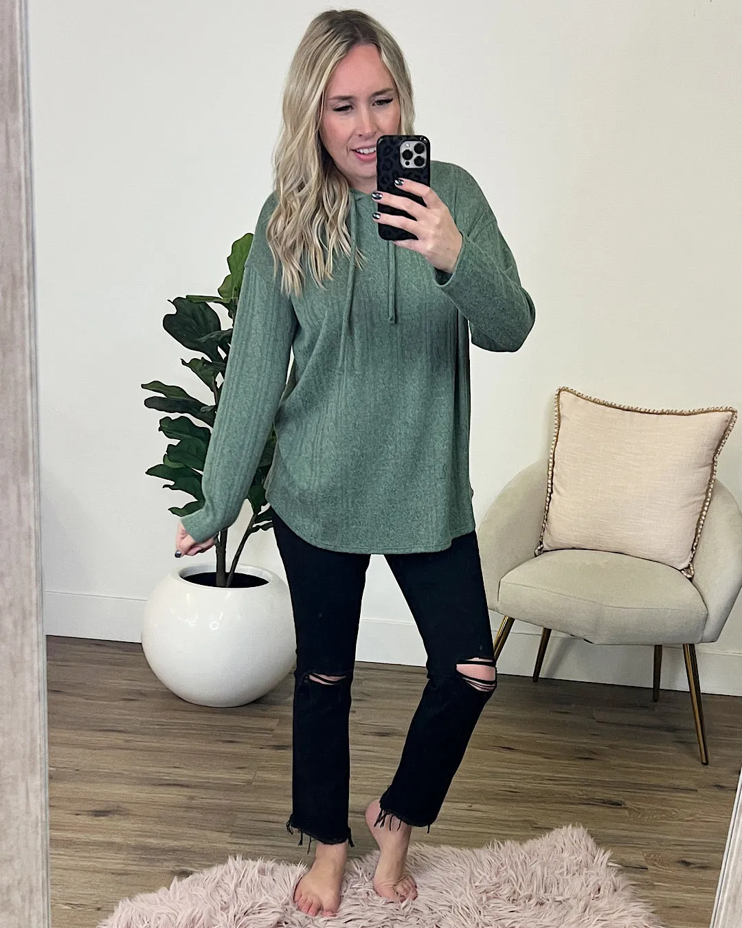 Jillian Brushed Sage Hooded Top