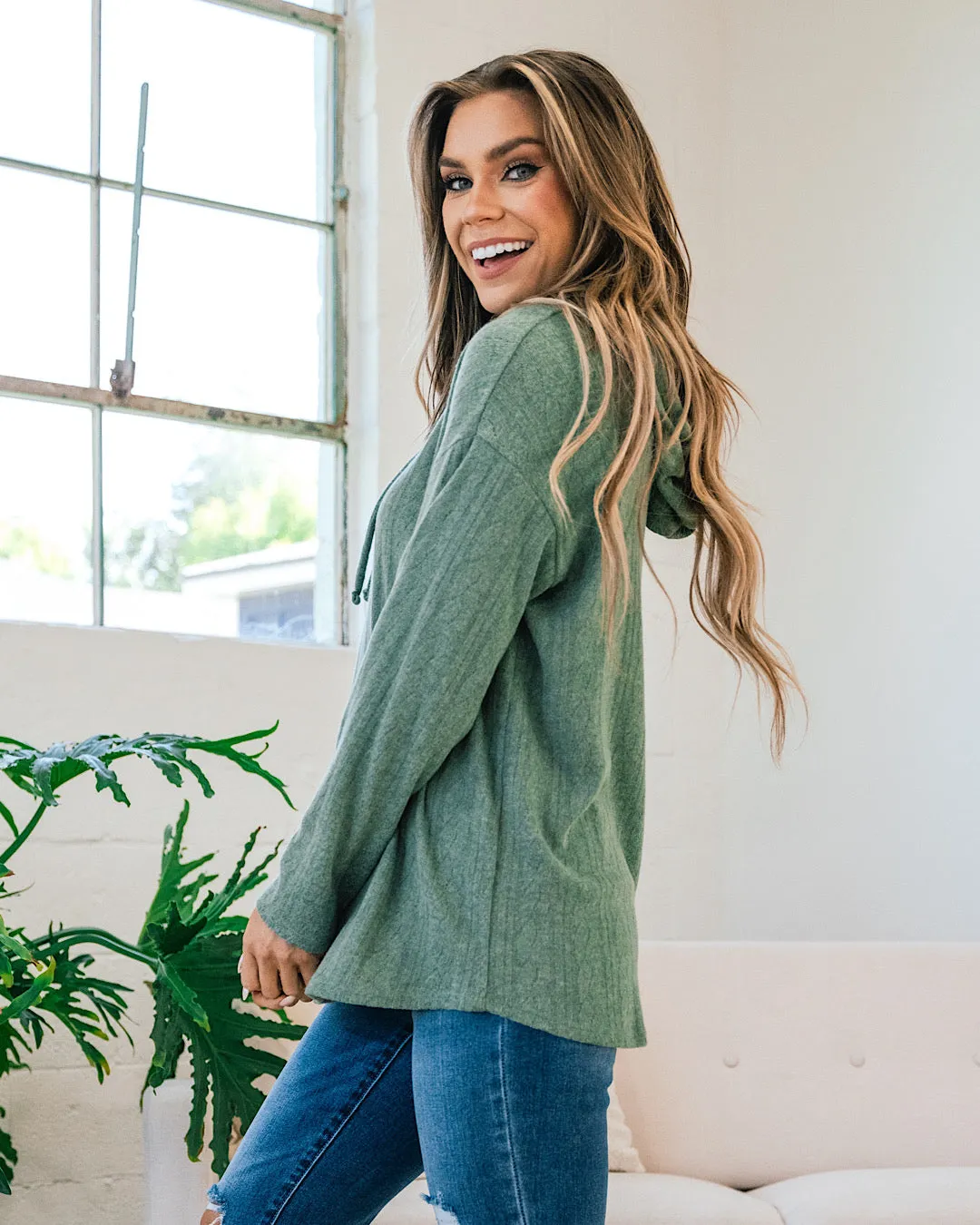 Jillian Brushed Sage Hooded Top